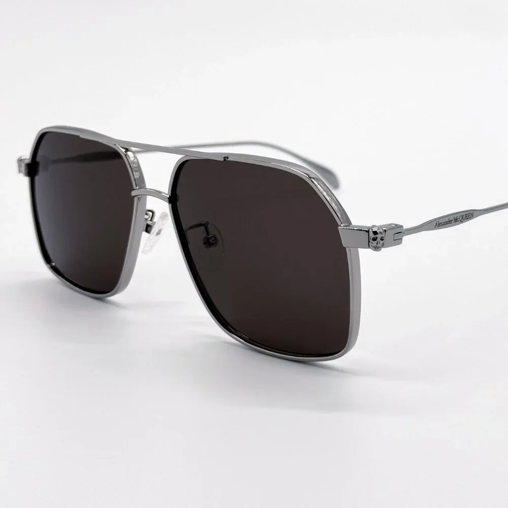 NEW ALEXANDER MCQUEEN AM0372S 001 PILOT SILVER SUNGLASSES ALEXANDER MCQUEEN